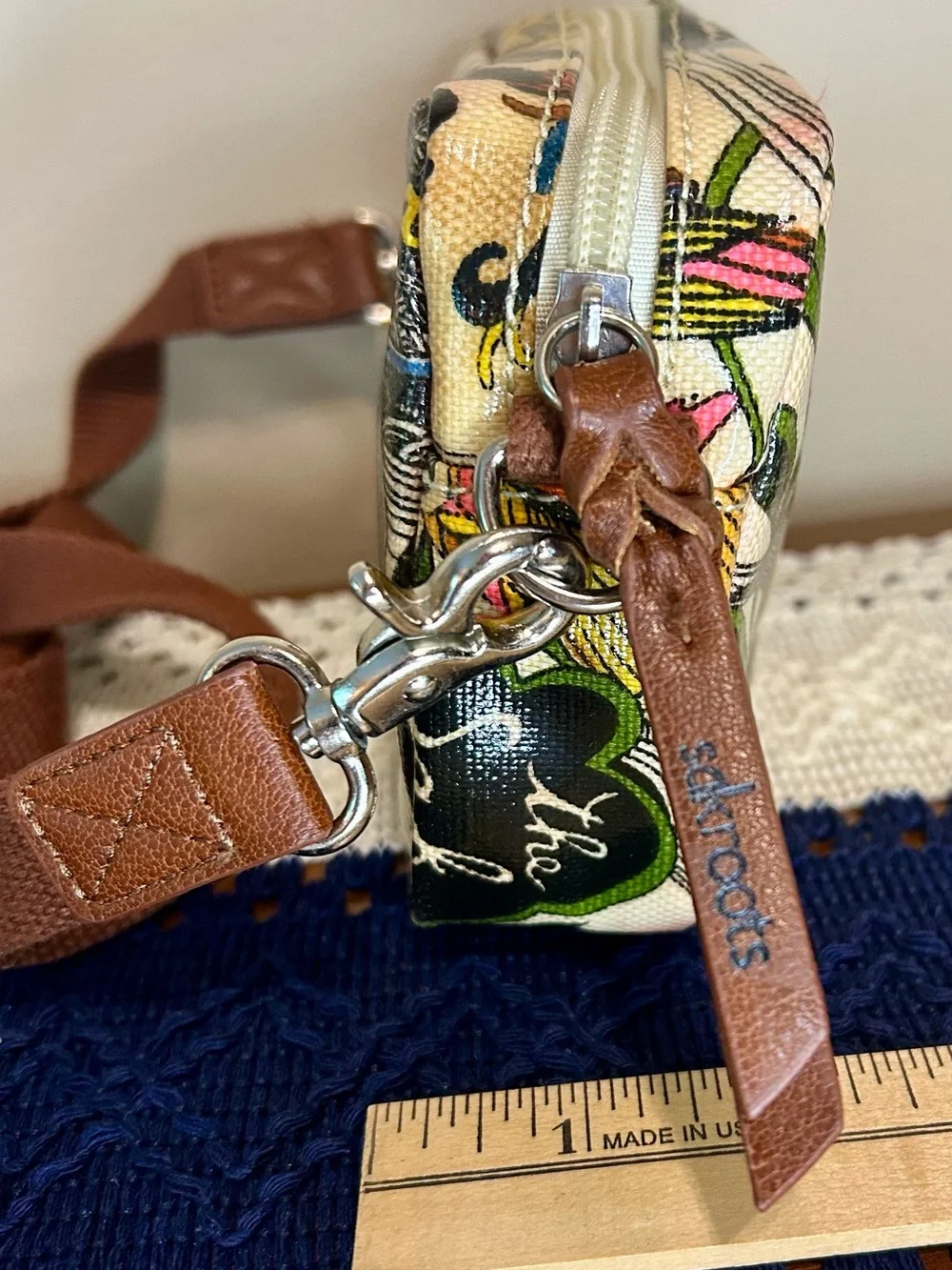 Cream Embroidered Glazed Canvas Crossbody Bag - Multicolor